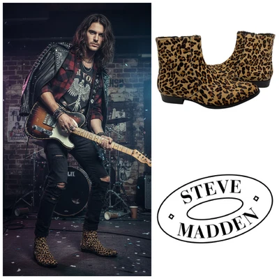 NUEVAS Botas Chelsea Steve Madden Santos Estampado Leopardo Pelo de becerro Tobillo Para Hombre Talla 10 Foto 1 de 4