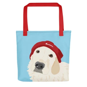 Nuovo - Golden Retriever Con Un Cappello Di Lana - Borsa Tote - Regalo - Picture 1 of 1