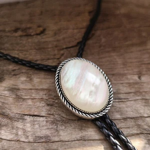 Mother of Pearl Bola Bolo Tie Wedding Necklace for Men Women - Western Necktie - Picture 1 of 6
