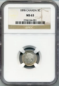 1898 Canada 5 Cent - Choice Uncirculated, NGC MS 63, nice eye appeal - Picture 1 of 4