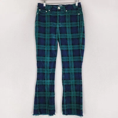Pantalones Vineyard Vines para mujer 27 verde azul terciopelo a cuadros tiro alto acampanado Foto 1 de 4