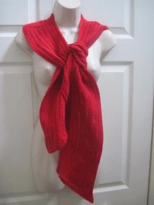 Women's Red Knit Neck Scarf with Costume Jewelry Broach Wear Many Ways 72x7 New - Picture 1 of 24