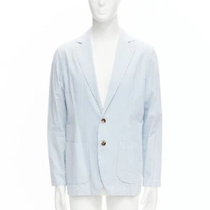 LARDINI blue white stripe seersucker brown shell 2 button blazer M - Picture 1 of 9