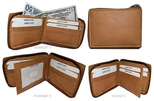 Men’s Zip around wallet. Leather wallet Center piece 9 credit card ID 2 Billfold - Picture 1 of 12