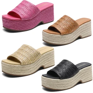 Women Platform Wedges Slides Sandals Open Toe Espadrilles Summer Beach Sandals - Picture 1 of 27