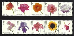 JUEGO DE FLORES DE CHARLES GRAN BRETAÑA 2023 10 EN 2 TIRAS BIEN USADAS - Imagen 1 de 1