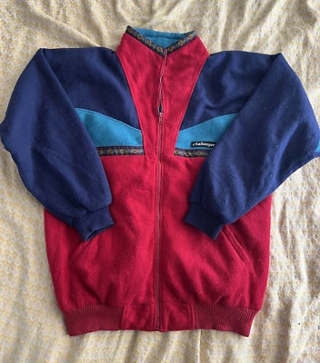 Chaqueta polar Challenger vintage años 90 bloques de color azteca rojo azul grande esquí bombardero Foto 1 de 4