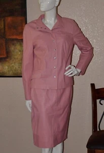 Piazza Sempione Designer Pink Leather Skirt Suit 10/46 NEW!!! - Picture 1 of 9