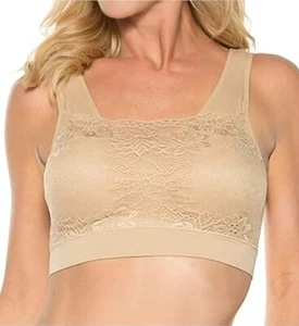 Rhonda Shear Beige Seamless Lace Overlay Bra Sz Large - Picture 1 of 2