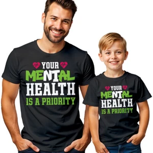 Mens Kids Mental Health Is A Priority Awareness T-Shirt Tee Anxiety Emotion #MHA - Picture 1 of 30
