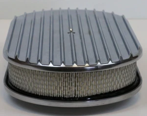 15" Oval Full Finned Polished Aluminum Air Cleaner Filter SBC BBC 350 454 Ford - Picture 1 of 6