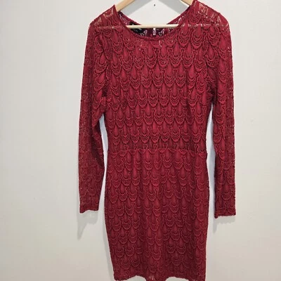 Vestido ceñido al cuerpo de encaje de nailon rojo Bebe talla XL fiesta cóctel Foto 1 de 4