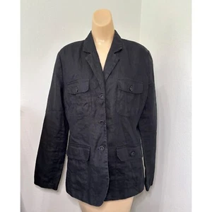 Merona Womens Large Black Linen Blazer Safari Jacket Casual Career Sustainable - Picture 1 of 6