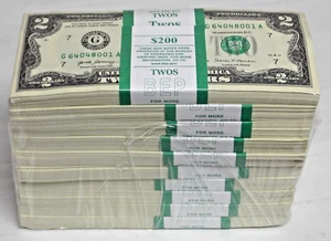 2017A $2 Fed Res Notes-Chicago FRB One $200 Face Value  pack of 100 seq SN notes - Picture 1 of 19