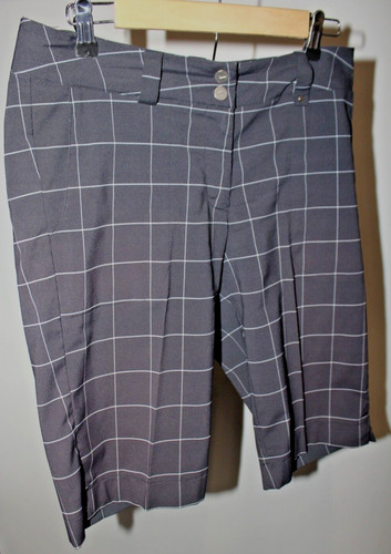 Nike Golf Shorts Donna Taglia 6 Nero e Grigio Plaid Bermuda Lunghezza Lunga Elasticizzata