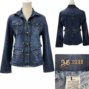 Access Jeans AC 3998 Womens Large Safari Denim Jacket w Pockets & Split Back Hem - Picture 1 of 12