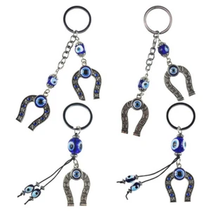 Turkish Blue Evil Eye Rhinestone Horseshoe Key Chain Ring Holder Lover Keychain  - Picture 1 of 24