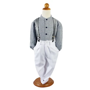 Baby page Boys 3pcs Formal Wedding smart suit set pant+check Shirt+brace - Picture 1 of 11
