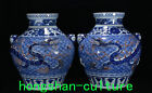 16" Yuan Dynasty Blue White Porcelain Dragon Pattern Tank Crock Jar Jug Pair