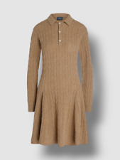 $598 Polo Ralph Lauren Women Brown Cashmere Cable-Knit Sweater Dress SZ L