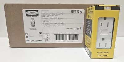 HUBBELL PRO AUTOGUARD GFCI OUTLET TAMPER RESISTANT 125V WHITE GFT15W 10 PACK - Image 1 of 4
