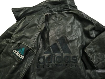 HOT VTG Men ADIDAS EQUIPMENT BOMBER BIG LOGO VEST LINED BLACK LEATHER Jacket 2XL - Image 1 of 4