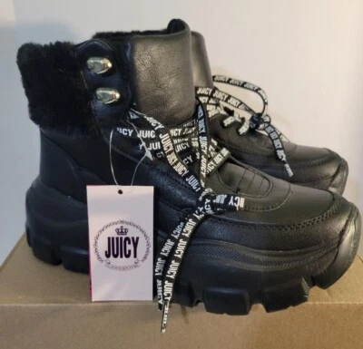 Botas de combate gruesas negras Juicy Couture para mujer talla 8,5 negras piel sintética nuevas Foto 1 de 4