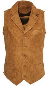Men’s Smooth Goat Suede Classic Smart Tan Leather Waistcoat - Picture 1 of 4