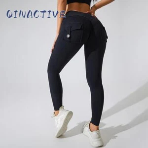 2 Pockets Yoga Leggings Cargo Style Gym Womens High Waist Pants for Workout - Picture 1 of 6