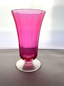 Vintage Cranberry Flash Optic Glass Footed Tumbler with Clear Foot - Picture 1 of 6