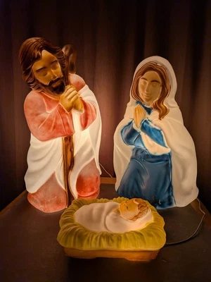 Vintage General Foam Christmas Blow Mold 3 Piece 28" Joseph Mary and Baby Jesus - Image 1 of 4