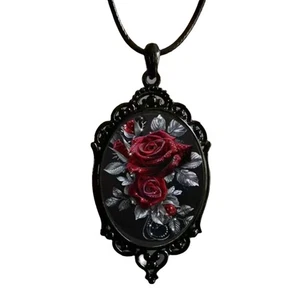 Flower Pattern Gothic Glass Pendant Necklace Jewelry Accessories - Picture 1 of 19