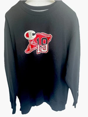 Champion Sudadera 2XL Negra Cuello Redondo Polar Alado Pie Parche Gimnasio Entrenamiento Foto 1 de 4