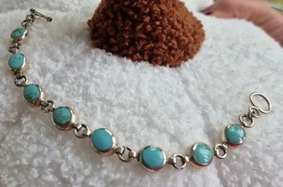 Vintage 925 Massiv Silber Mexico Armband Silver Bracelet Türkis 20cm - Bild 1 von 4