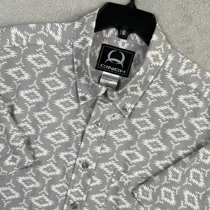 Cinch Arenaflex Shirt Mens Large Gray Aztec Southwestern Print Button Down Wick - Picture 1 of 8