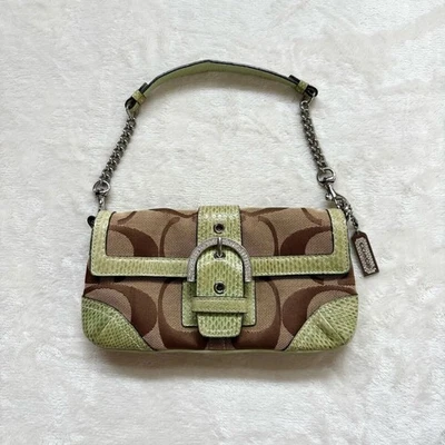 COACH Soho Python Stone Shoulder Bag 5160 Signature Green Canvas W/ Ribbon charm - Image 1 of 4