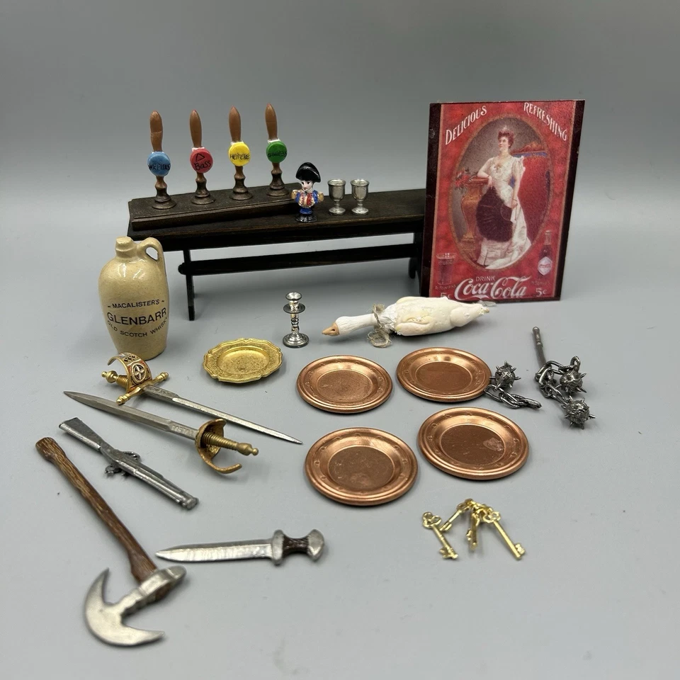 Small lot Dolls House 1:12 scale furniture and accessories suitable for pub - Image 1 of 4