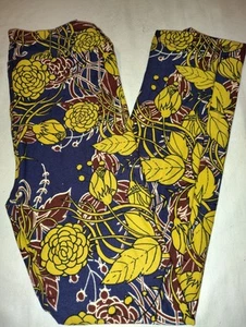 LuLaRoe Leggings Kids L/XL NWOT Blue with Red Gold Flowers NEW OS - Picture 1 of 3