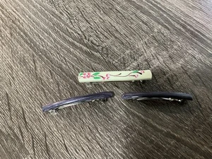 Lots Of 3 Vintage 1980's Pink Flowers +2 Purple Barrettes Hair Clips France - Picture 1 of 4