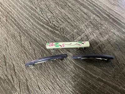 Lots Of 3 Vintage 1980's Pink Flowers +2 Purple Barrettes Hair Clips France - Image 1 of 4