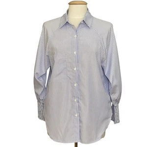 Camisa con botones ASVIVID para mujer S blanca azul a rayas túnica clásica preppy - Imagen 1 de 13