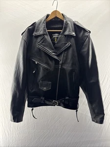 Highway Hawks Motorcycle Jacket Mens XL Black Leather Full Zip Retro Biker Coat - Bild 1 von 14