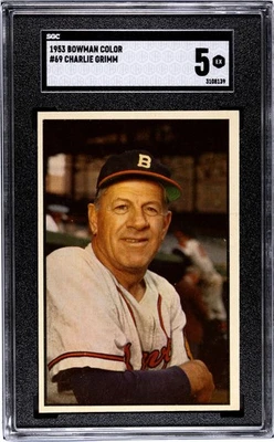 1953 Bowman Color CHARLIE GRIMM Boston Braves #69 SGC 5 EX Condition - Image 1 of 2