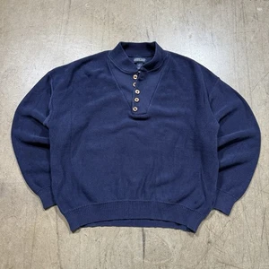 Suéter De Colección Lands End Para Hombres Grande Azul 1/4 Abotonado Cuello Henley Hecho en EE. UU. - Imagen 1 de 8
