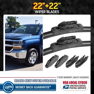 22"&22" Bracketless Windshield Wiper Blades For Ford F-350 Super Duty 2008-2021 - Image 1 of 4