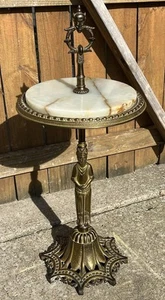 Vintage Antique Rembrandt Devil Knight Sword Marble Brass Table Smoking Gothic  - Picture 1 of 11