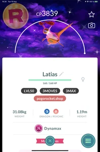 Shiny Dmax Latias LVL50 3MOVES 3MAX Dark Skies Background Dynamax Go Reg or 1... - Picture 1 of 2