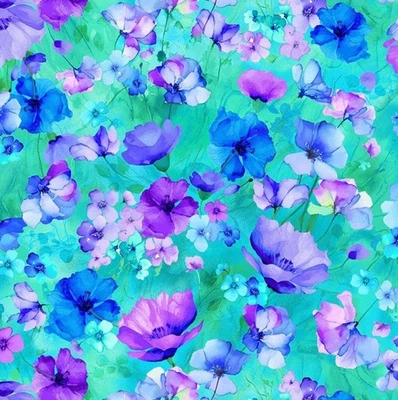 Tela Timeless Treasures Bellagio Campos de Flores Azul y Púrpura por Yarda Foto 1 de 4