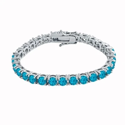 Brazalete Tenis Plata Chapado en Oro Blanco 14K Topacio Azul Suizo Redondo 14 quilates Regalo Foto 1 de 4