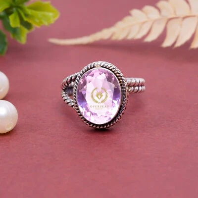 Beautiful Pink Kunzite Gemstone 925 Sterling Silver Handmade Ring All Size - Image 1 of 4